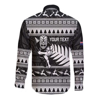 New Zealand Christmas Rugby Personalised Long Sleeve Button Shirt Meri Kirihimete All Black Maori LT14 - Polynesian Pride