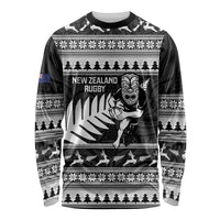 New Zealand Christmas Rugby Personalised Long Sleeve Shirt Meri Kirihimete All Black Maori LT14 Unisex Black - Polynesian Pride