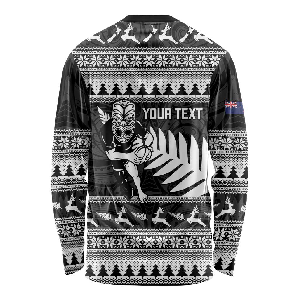 New Zealand Christmas Rugby Personalised Long Sleeve Shirt Meri Kirihimete All Black Maori LT14 - Polynesian Pride