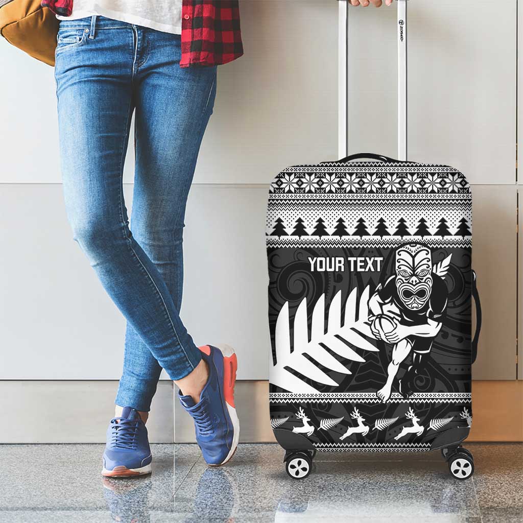 New Zealand Christmas Rugby Personalised Luggage Cover Meri Kirihimete All Black Maori - Polynesian Pride