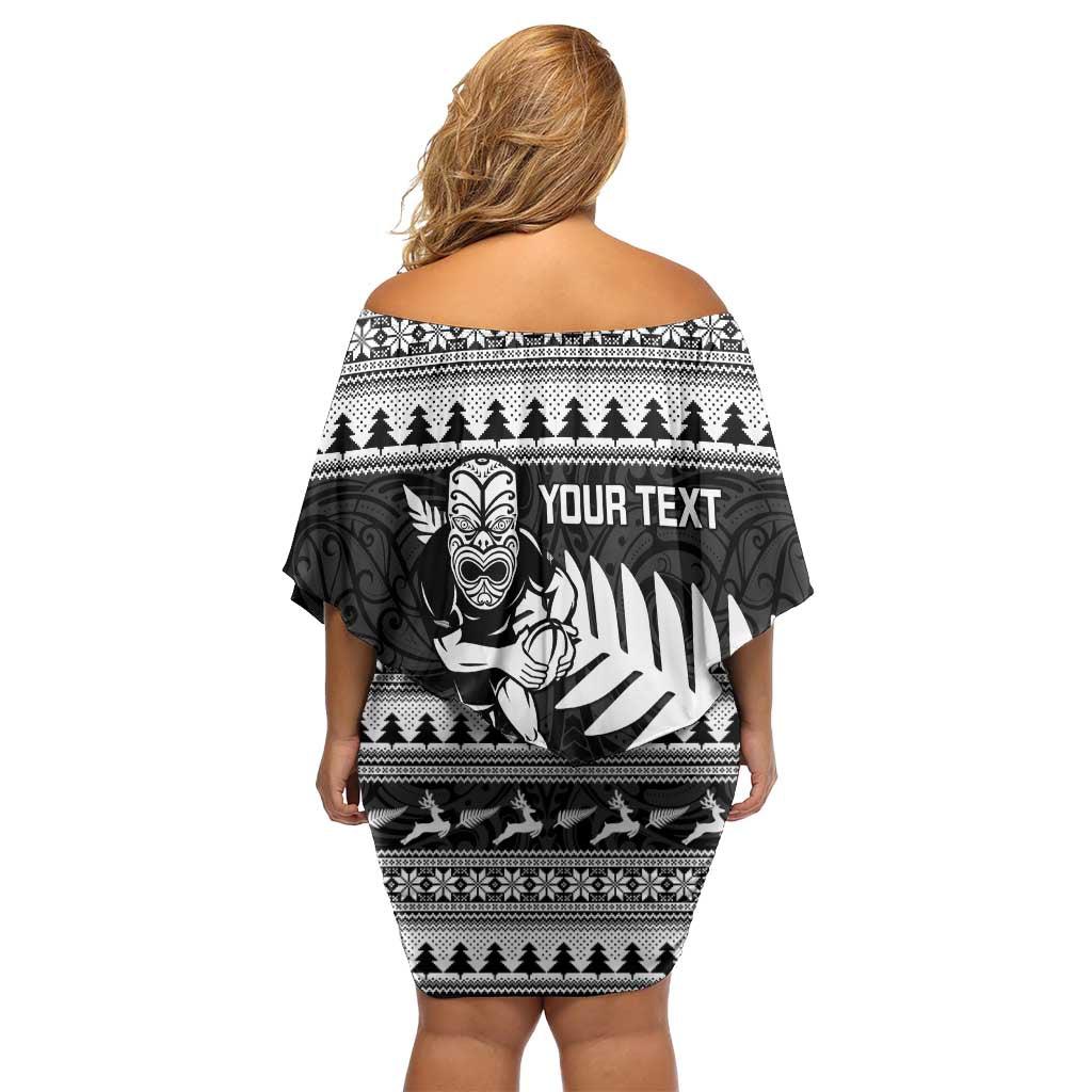 New Zealand Christmas Rugby Personalised Off Shoulder Short Dress Meri Kirihimete All Black Maori LT14 - Polynesian Pride