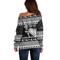 New Zealand Christmas Rugby Personalised Off Shoulder Sweater Meri Kirihimete All Black Maori LT14 - Polynesian Pride
