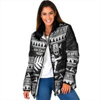 New Zealand Christmas Rugby Personalised Padded Jacket Meri Kirihimete All Black Maori LT14 Women Black - Polynesian Pride