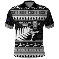 New Zealand Christmas Rugby Personalised Polo Shirt Meri Kirihimete All Black Maori LT14 Black - Polynesian Pride