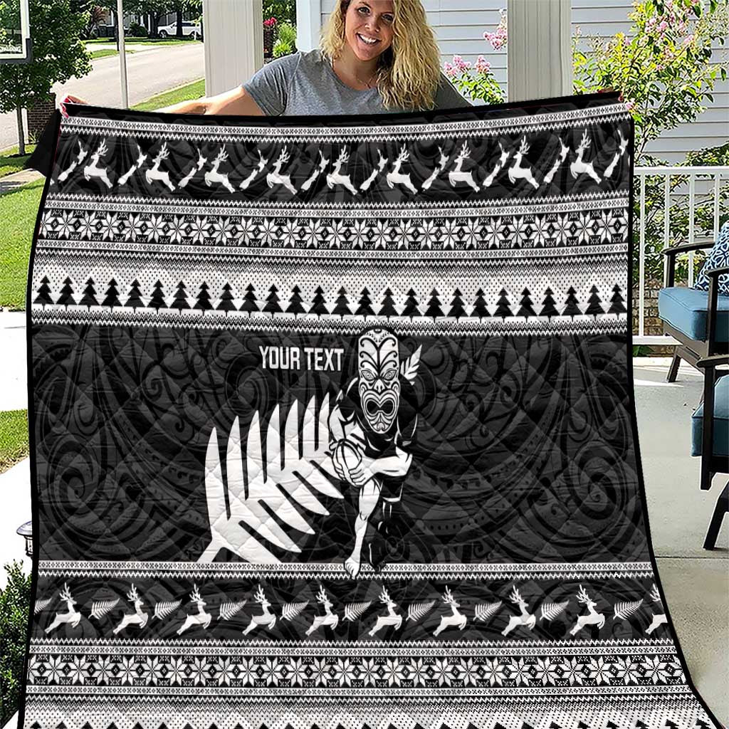 New Zealand Christmas Rugby Personalised Quilt Meri Kirihimete All Black Maori LT14 Black - Polynesian Pride