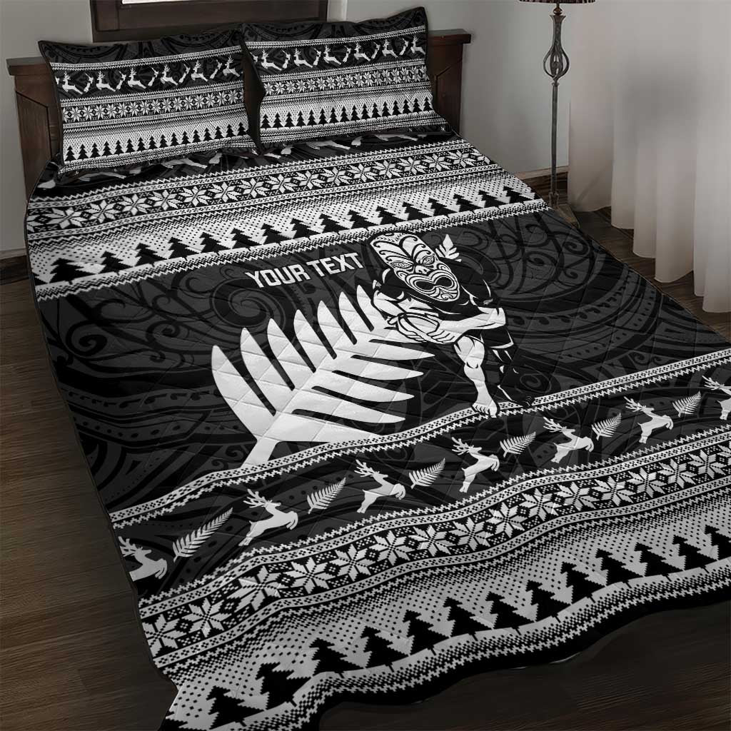 New Zealand Christmas Rugby Personalised Quilt Bed Set Meri Kirihimete All Black Maori LT14 Black - Polynesian Pride