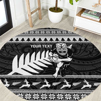 New Zealand Christmas Rugby Personalised Round Carpet Meri Kirihimete All Black Maori LT14 Black - Polynesian Pride