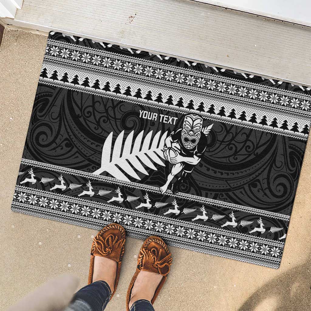 New Zealand Christmas Rugby Personalised Rubber Doormat Meri Kirihimete All Black Maori LT14 - Polynesian Pride
