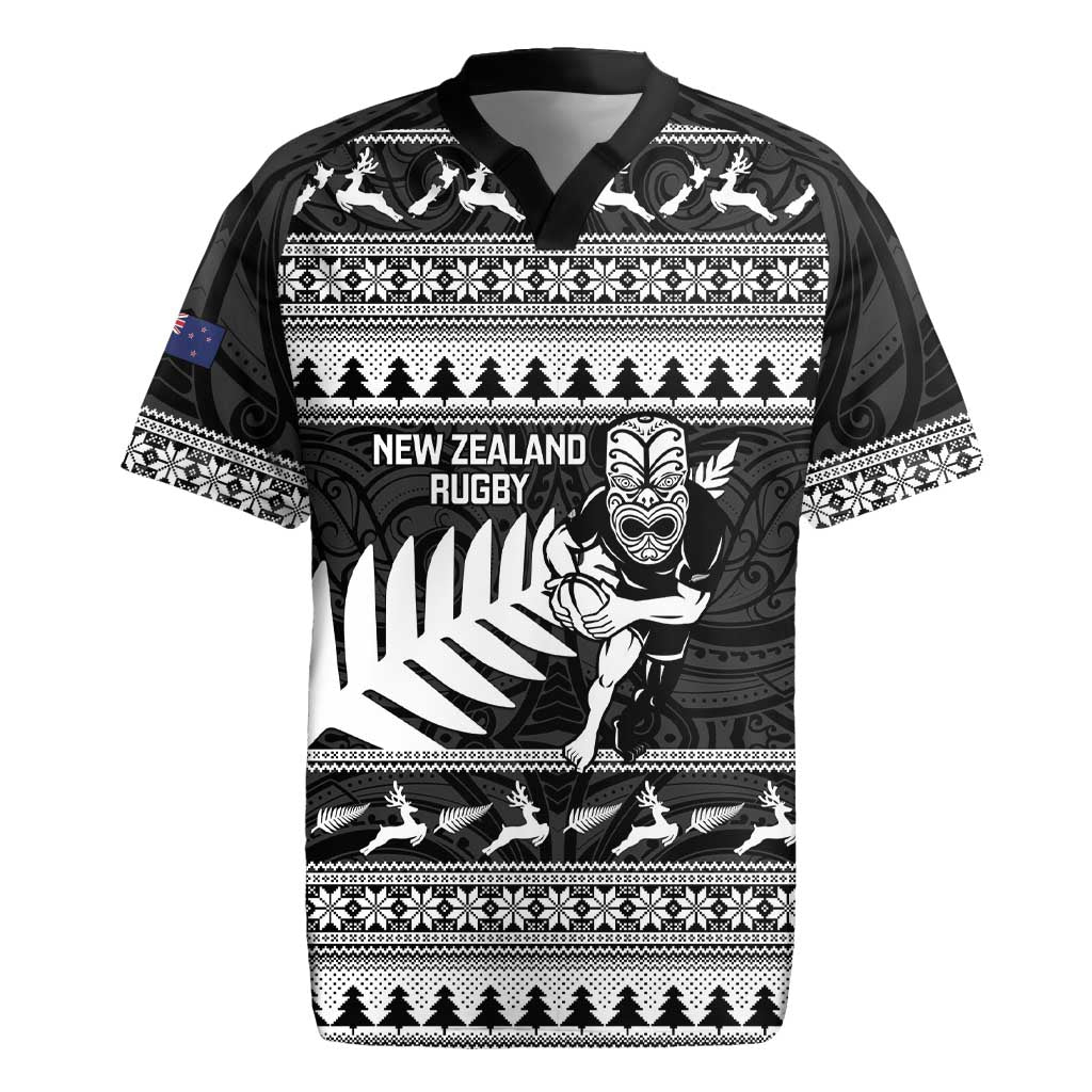 New Zealand Christmas Rugby Personalised Rugby Jersey Meri Kirihimete All Black Maori LT14 Black - Polynesian Pride