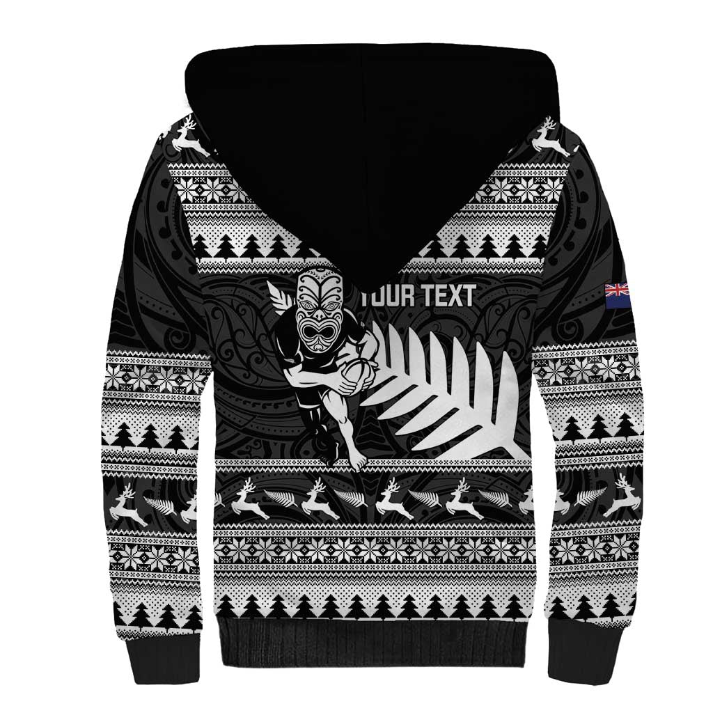 New Zealand Christmas Rugby Personalised Sherpa Hoodie Meri Kirihimete All Black Maori LT14 - Polynesian Pride