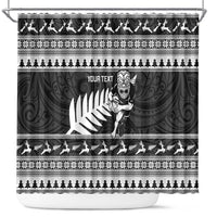 New Zealand Christmas Rugby Personalised Shower Curtain Meri Kirihimete All Black Maori LT14 Black - Polynesian Pride