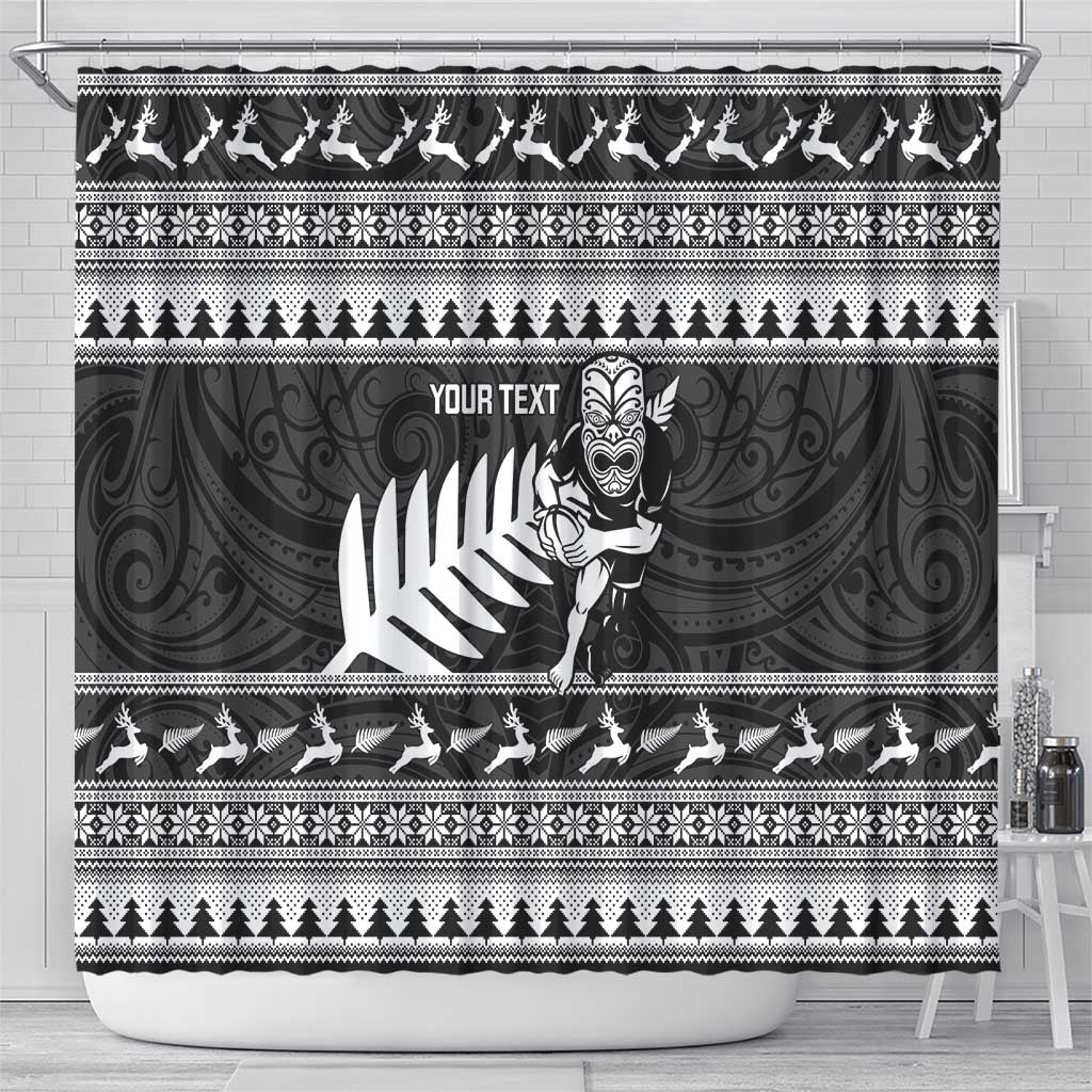 New Zealand Christmas Rugby Personalised Shower Curtain Meri Kirihimete All Black Maori LT14 - Polynesian Pride