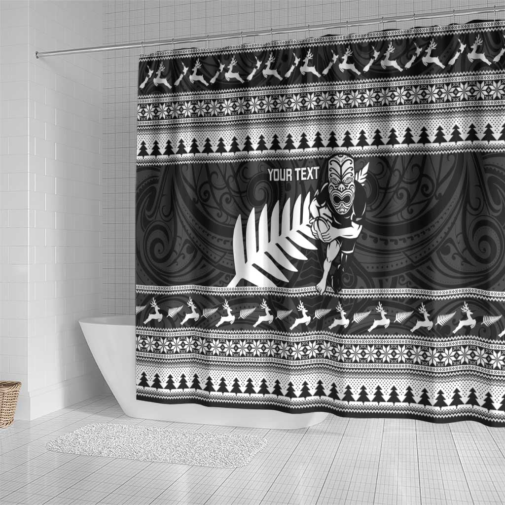 New Zealand Christmas Rugby Personalised Shower Curtain Meri Kirihimete All Black Maori LT14 - Polynesian Pride