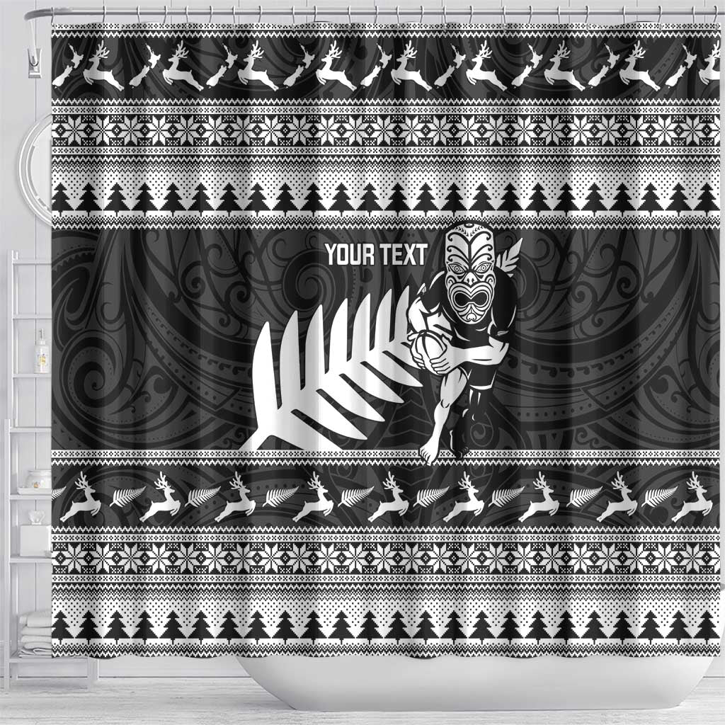 New Zealand Christmas Rugby Personalised Shower Curtain Meri Kirihimete All Black Maori LT14 - Polynesian Pride