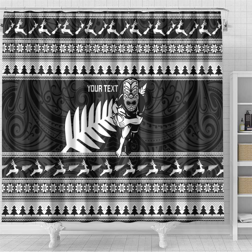 New Zealand Christmas Rugby Personalised Shower Curtain Meri Kirihimete All Black Maori LT14 - Polynesian Pride