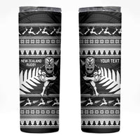 New Zealand Christmas Rugby Personalised Skinny Tumbler Meri Kirihimete All Black Maori LT14 Black - Polynesian Pride