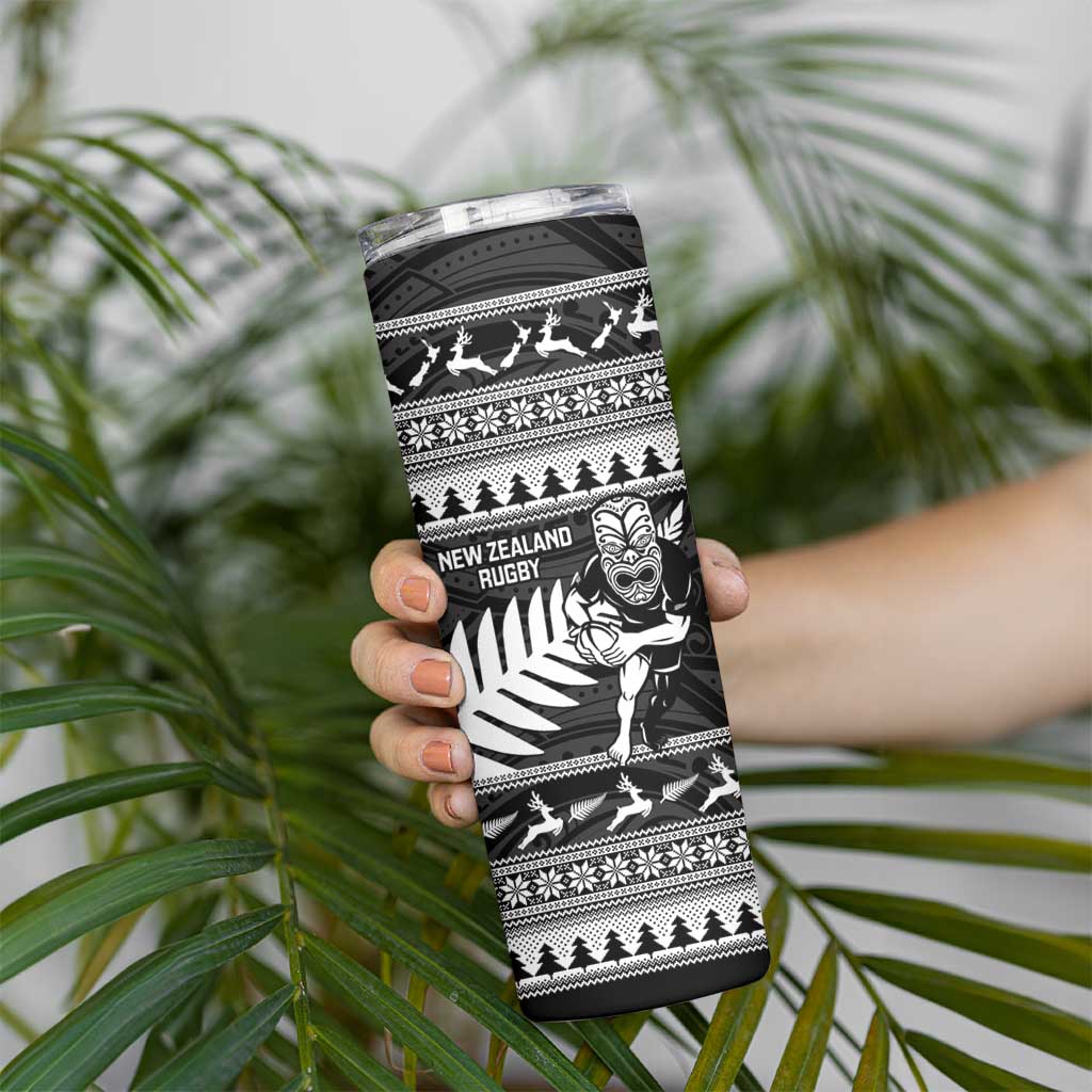 New Zealand Christmas Rugby Personalised Skinny Tumbler Meri Kirihimete All Black Maori LT14 - Polynesian Pride