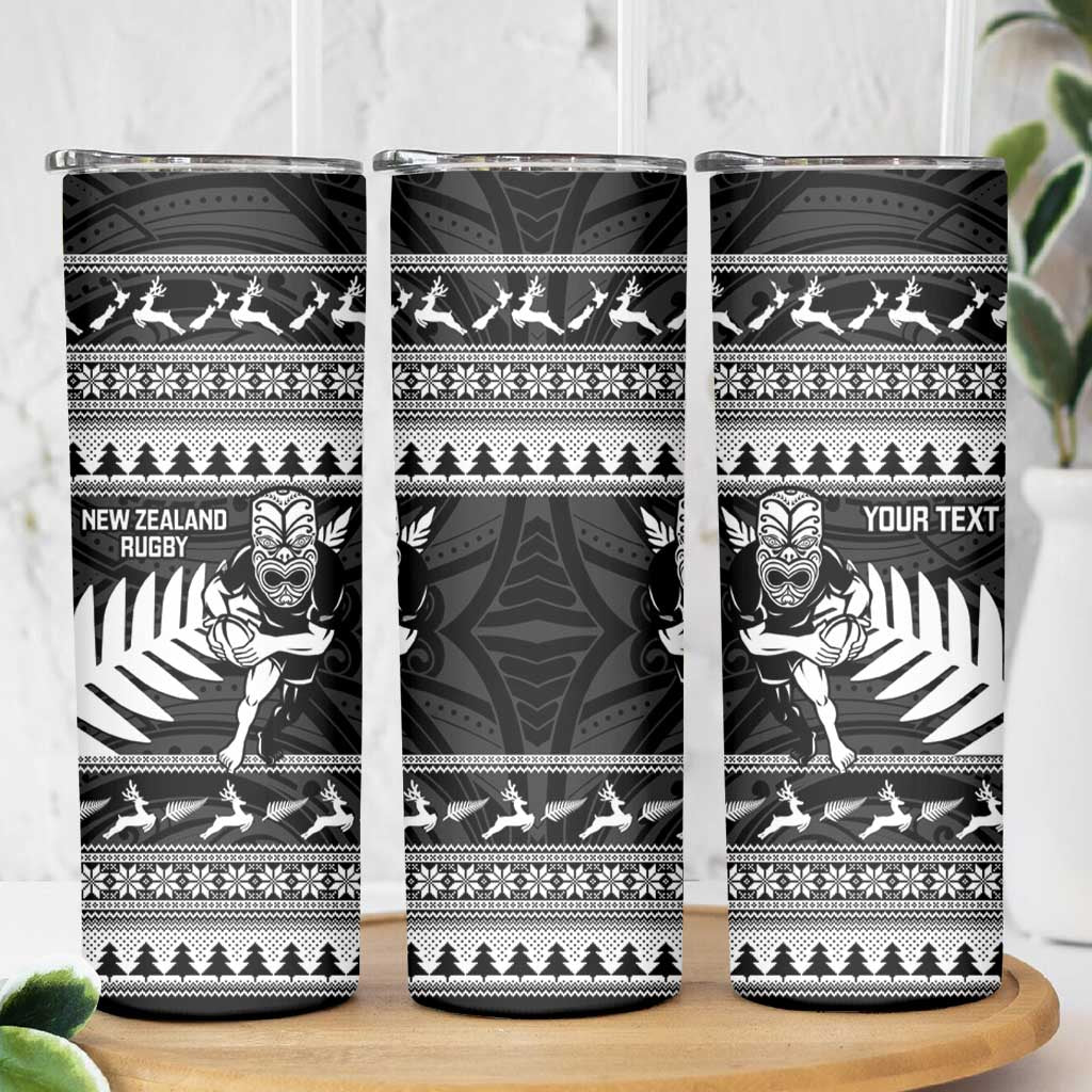 New Zealand Christmas Rugby Personalised Skinny Tumbler Meri Kirihimete All Black Maori LT14 - Polynesian Pride