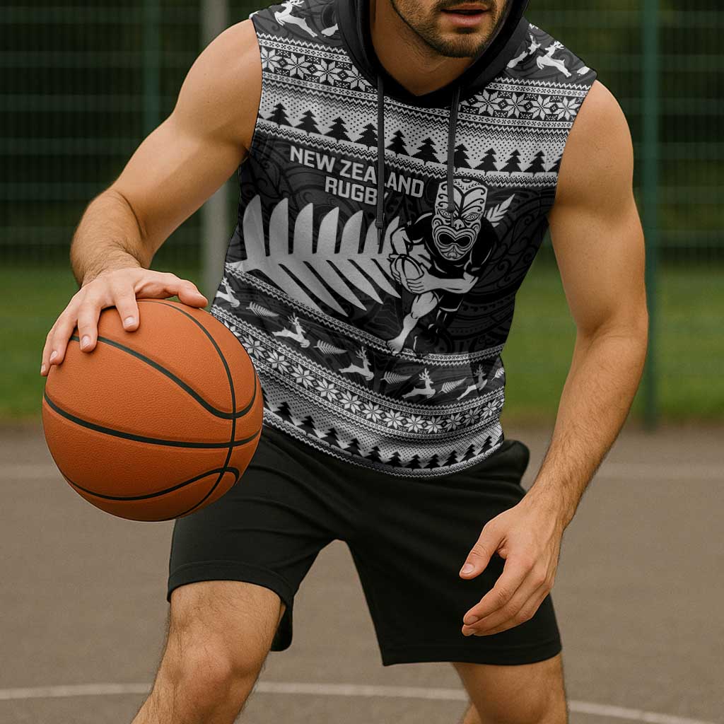 New Zealand Christmas Rugby Personalised Sleeveless Hoodie Meri Kirihimete All Black Maori LT14 - Polynesian Pride