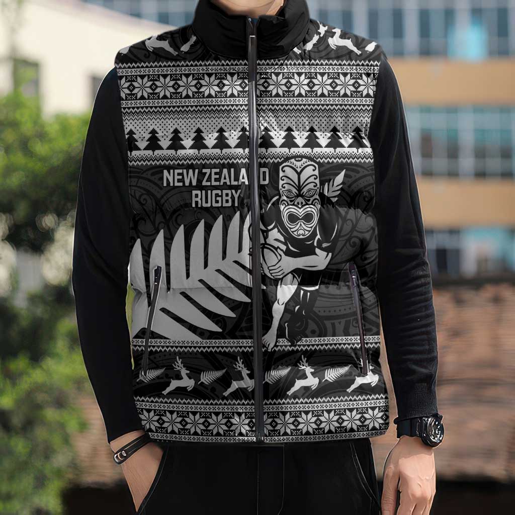 New Zealand Christmas Rugby Personalised Sleeveless Puffer Jacket Meri Kirihimete All Black Maori LT14 - Polynesian Pride