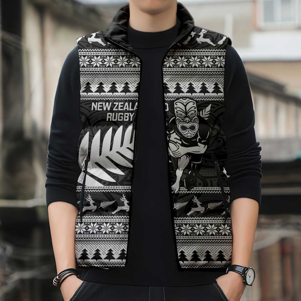 New Zealand Christmas Rugby Personalised Sleeveless Puffer Jacket Meri Kirihimete All Black Maori LT14 - Polynesian Pride