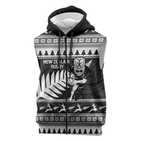 New Zealand Christmas Rugby Personalised Sleeveless Zip Hoodie Meri Kirihimete All Black Maori LT14 Black - Polynesian Pride