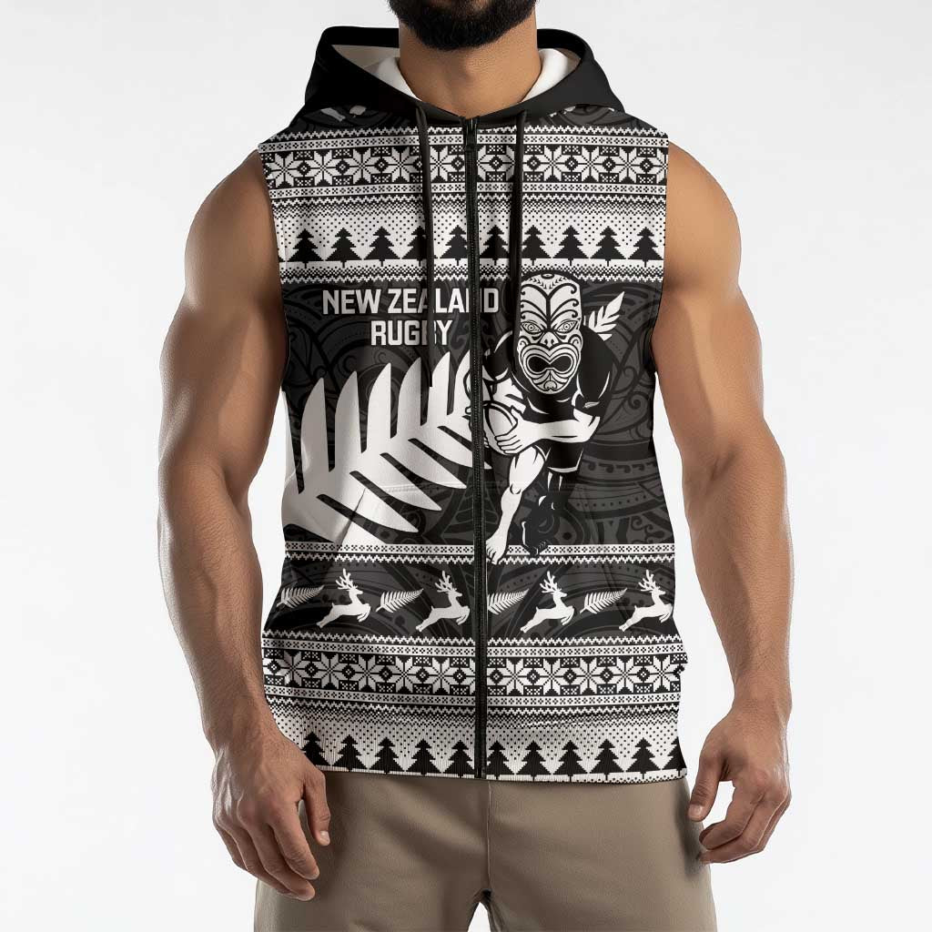 New Zealand Christmas Rugby Personalised Sleeveless Zip Hoodie Meri Kirihimete All Black Maori LT14 - Polynesian Pride