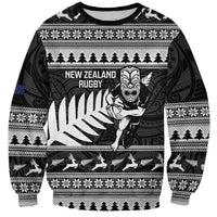 New Zealand Christmas Rugby Personalised Sweatshirt Meri Kirihimete All Black Maori LT14 Unisex Black - Polynesian Pride