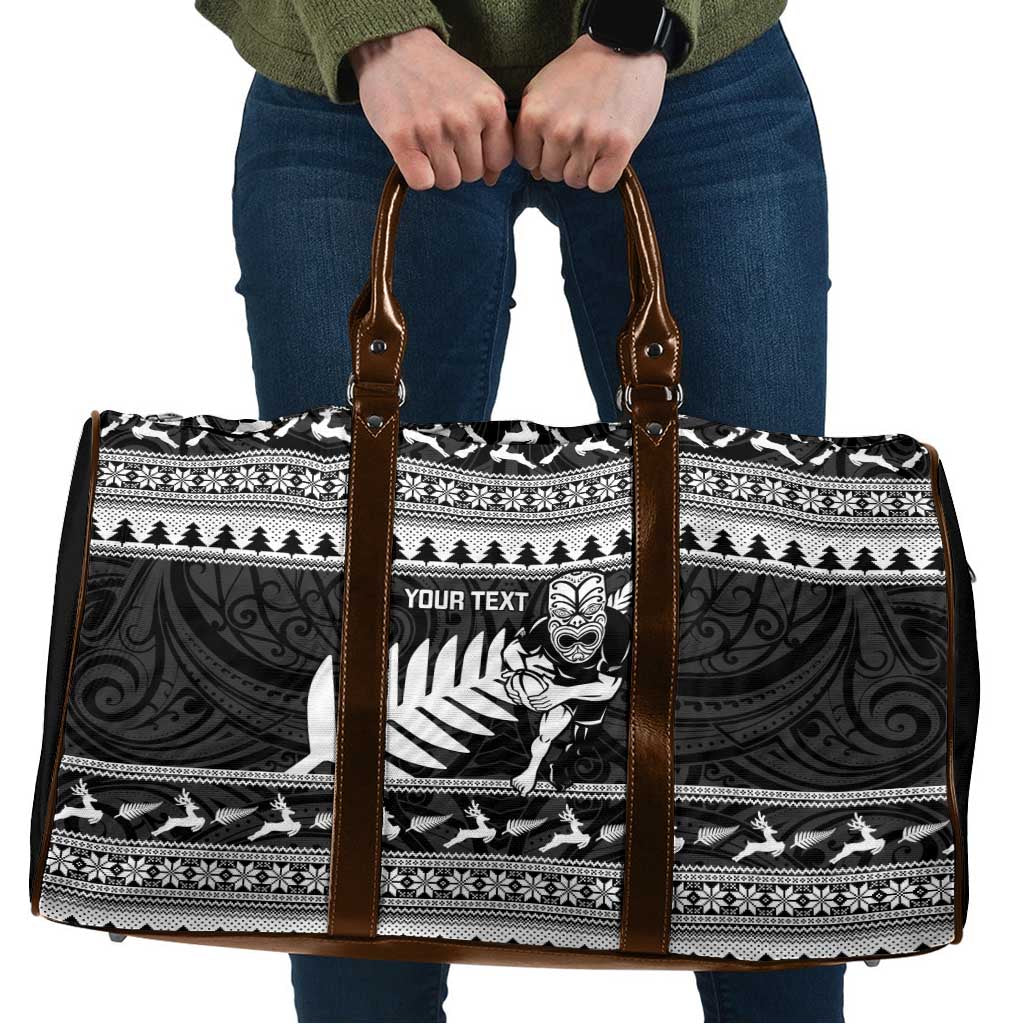 New Zealand Christmas Rugby Personalised Travel Bag Meri Kirihimete All Black Maori LT14 Black - Polynesian Pride