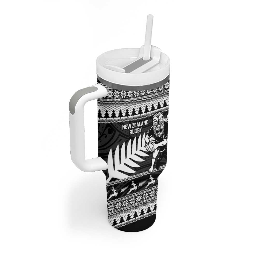 New Zealand Christmas Rugby Personalised Tumbler With Handle Meri Kirihimete All Black Maori LT14 - Polynesian Pride