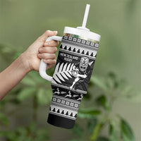 New Zealand Christmas Rugby Personalised Tumbler With Handle Meri Kirihimete All Black Maori LT14 - Polynesian Pride