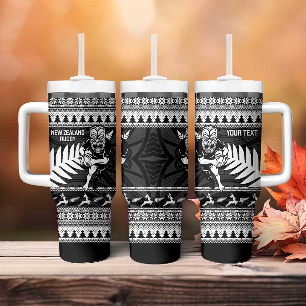 New Zealand Christmas Rugby Personalised Tumbler With Handle Meri Kirihimete All Black Maori LT14 - Polynesian Pride