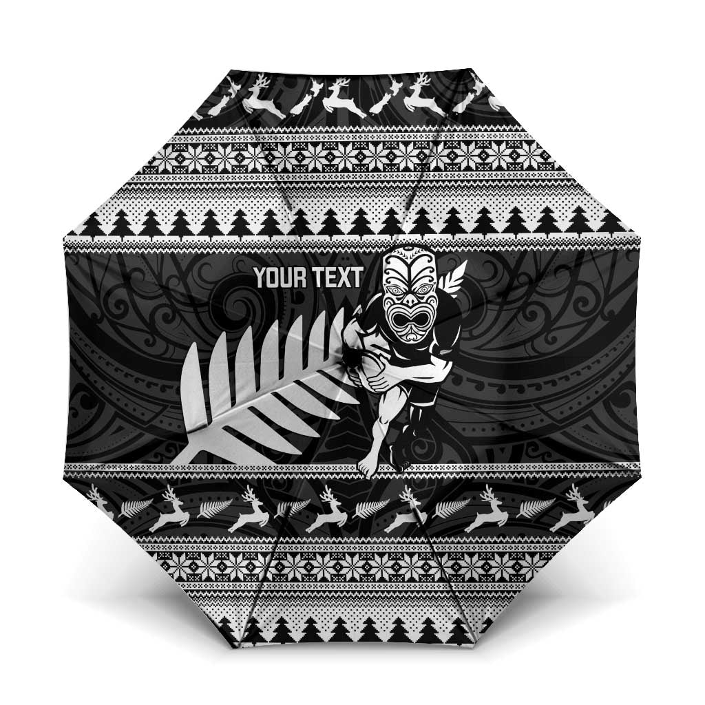 New Zealand Christmas Rugby Personalised Umbrella Meri Kirihimete All Black Maori LT14 One Size Folded 11.42 inch Opened Diameter 37.4 inch Black - Polynesian Pride