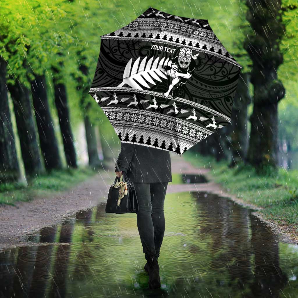 New Zealand Christmas Rugby Personalised Umbrella Meri Kirihimete All Black Maori LT14 - Polynesian Pride