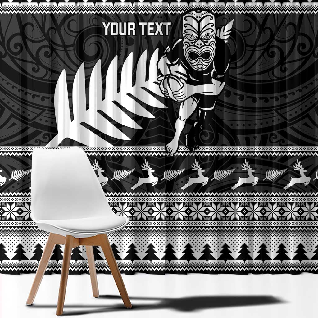 New Zealand Christmas Rugby Personalised Window Curtain Meri Kirihimete All Black Maori LT14 - Polynesian Pride