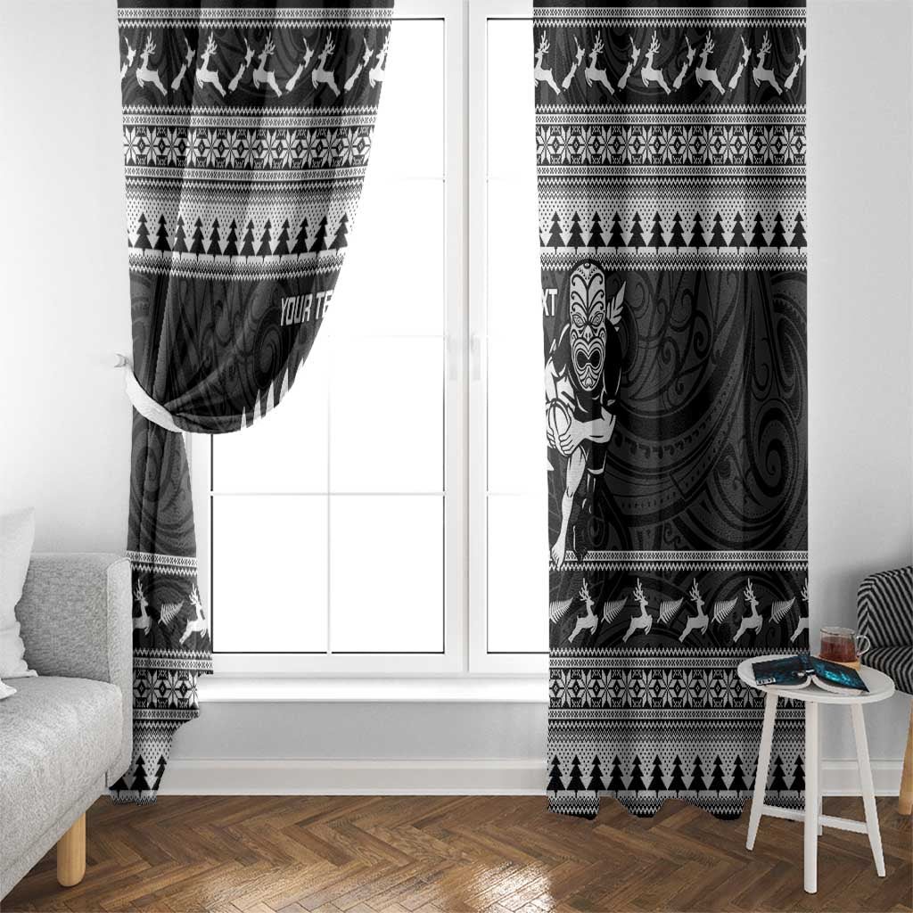 New Zealand Christmas Rugby Personalised Window Curtain Meri Kirihimete All Black Maori LT14 - Polynesian Pride