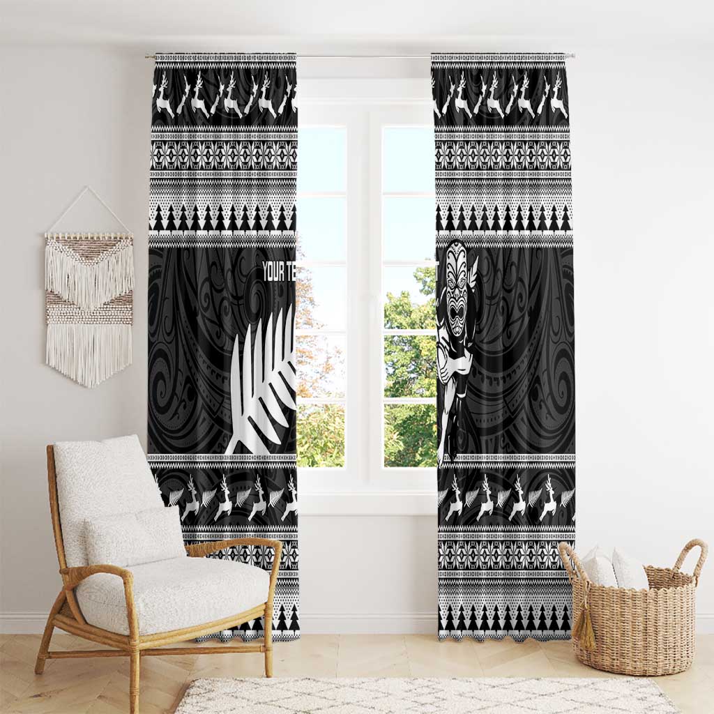 New Zealand Christmas Rugby Personalised Window Curtain Meri Kirihimete All Black Maori LT14 - Polynesian Pride