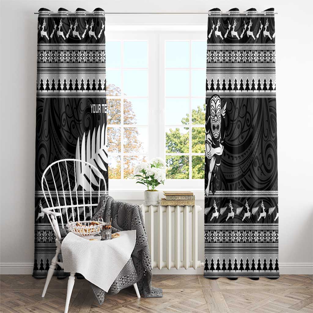 New Zealand Christmas Rugby Personalised Window Curtain Meri Kirihimete All Black Maori LT14 - Polynesian Pride