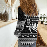 New Zealand Christmas Rugby Personalised Women Casual Shirt Meri Kirihimete All Black Maori - Polynesian Pride