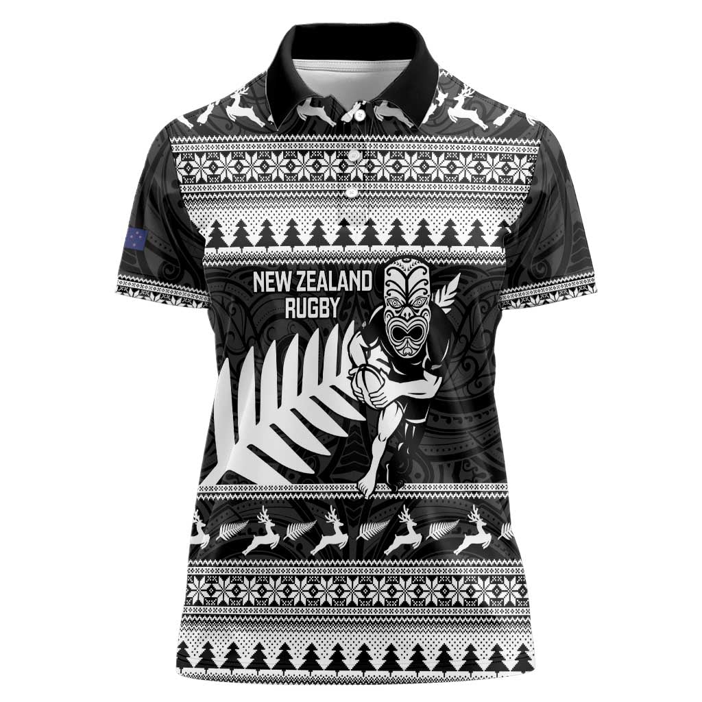 New Zealand Christmas Rugby Personalised Women Polo Shirt Meri Kirihimete All Black Maori - Polynesian Pride