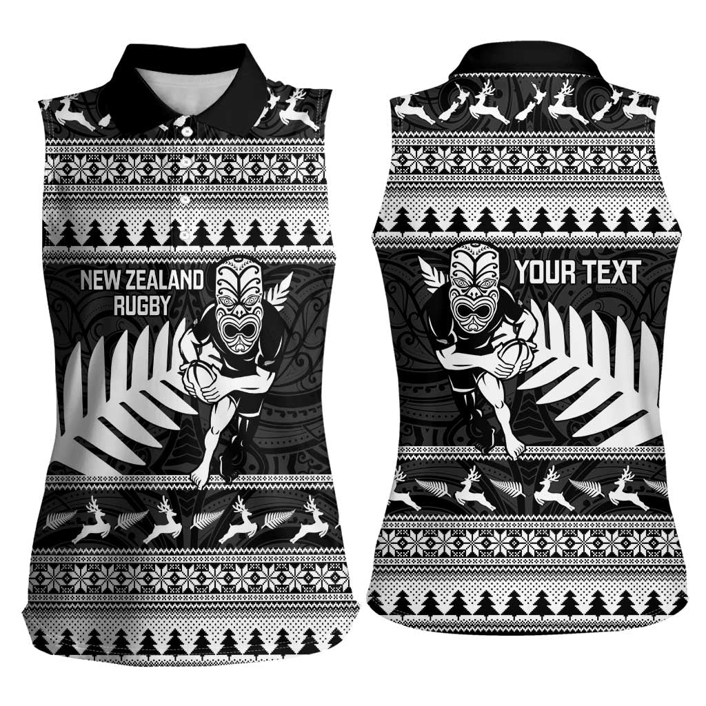 New Zealand Christmas Rugby Personalised Women Sleeveless Polo Shirt Meri Kirihimete All Black Maori LT14 - Polynesian Pride