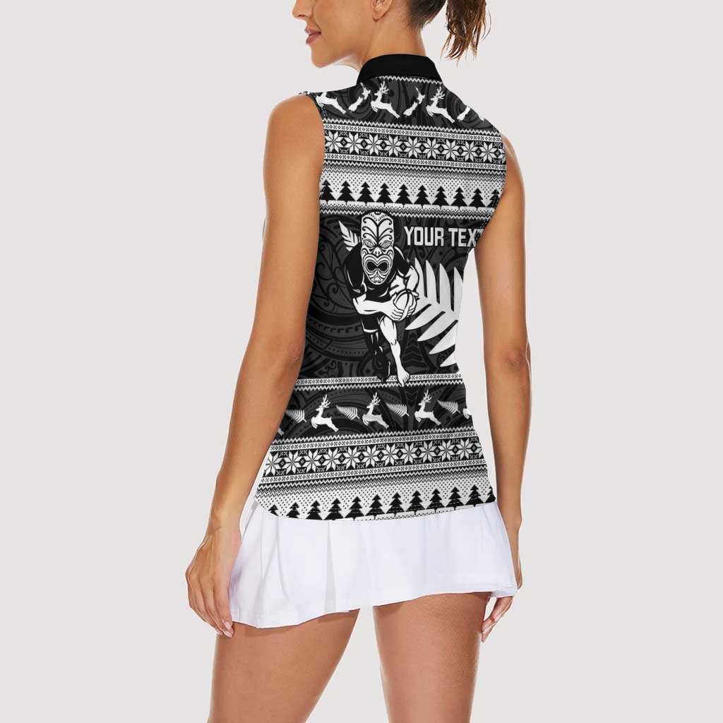 New Zealand Christmas Rugby Personalised Women Sleeveless Polo Shirt Meri Kirihimete All Black Maori LT14 - Polynesian Pride
