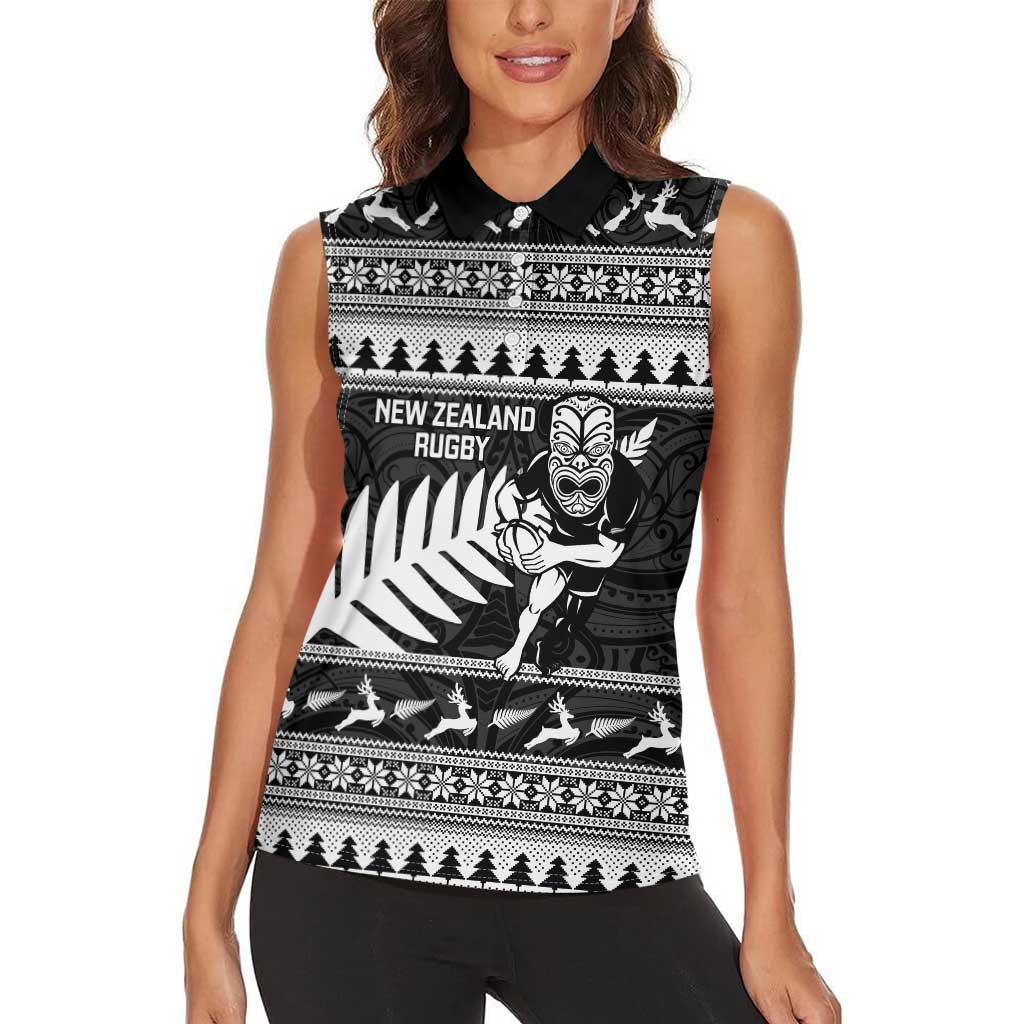 New Zealand Christmas Rugby Personalised Women Sleeveless Polo Shirt Meri Kirihimete All Black Maori LT14 - Polynesian Pride