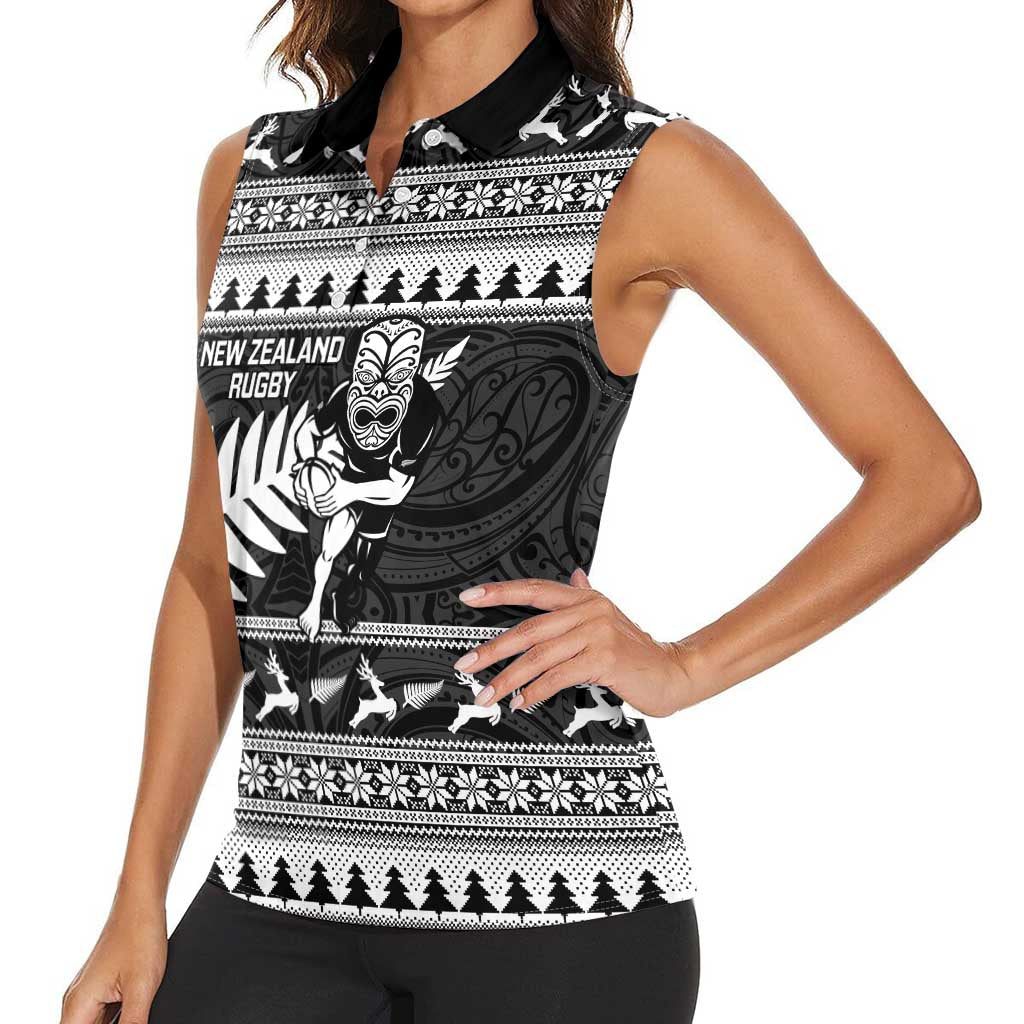 New Zealand Christmas Rugby Personalised Women Sleeveless Polo Shirt Meri Kirihimete All Black Maori LT14 - Polynesian Pride