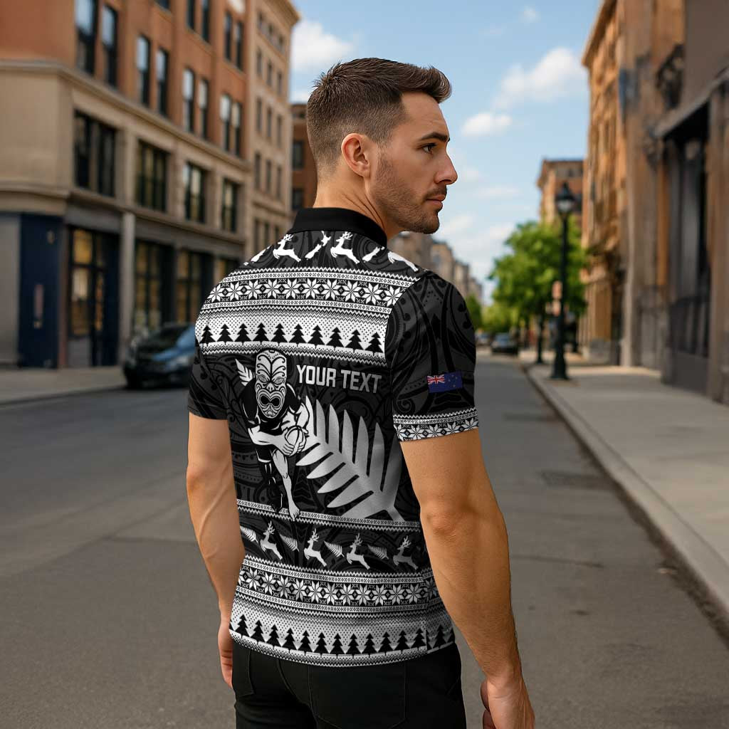 New Zealand Christmas Rugby Personalised Zipper Polo Shirt Meri Kirihimete All Black Maori LT14 - Polynesian Pride