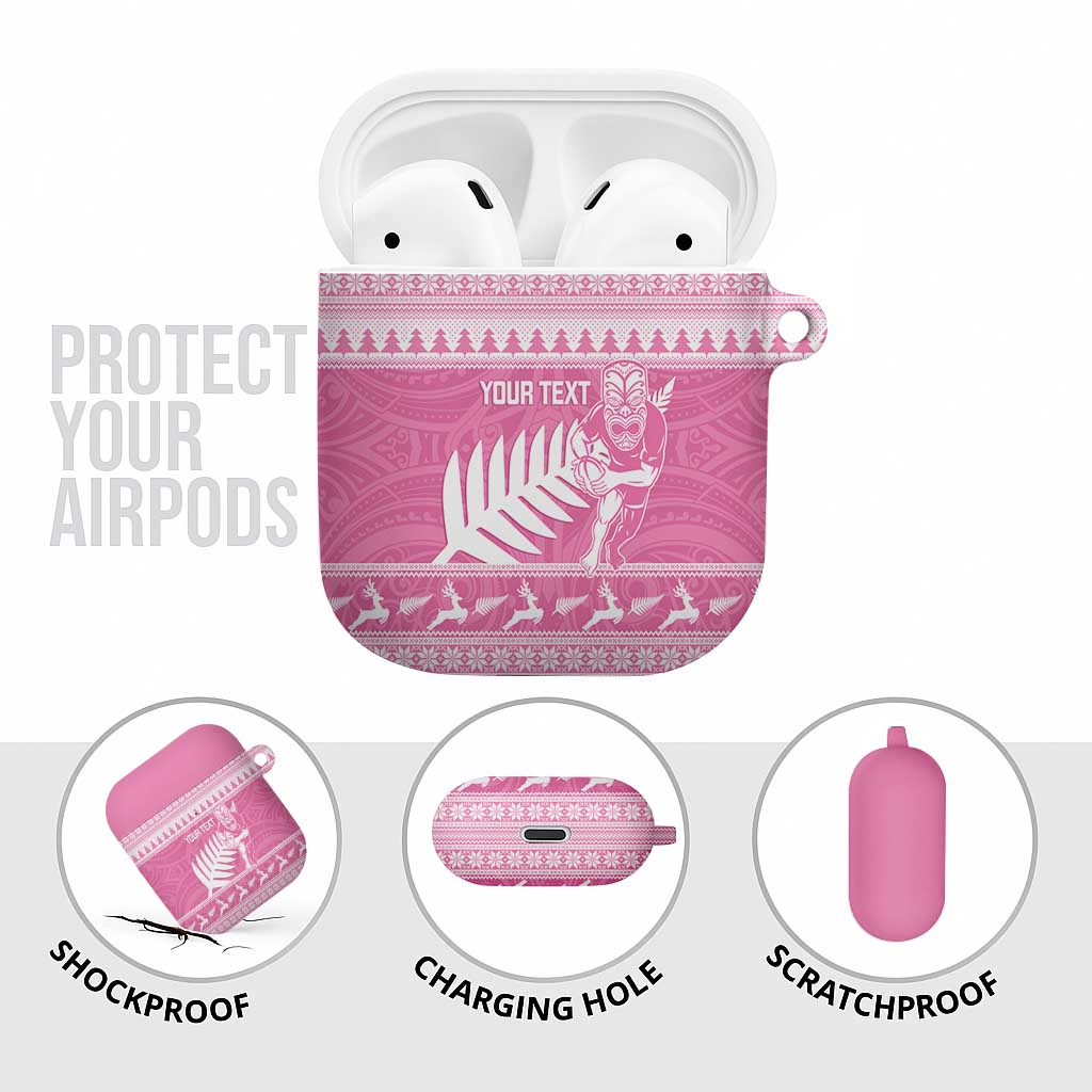 New Zealand Christmas Rugby Personalised AirPods Case Meri Kirihimete All Black Maori Pink Version LT14 - Polynesian Pride