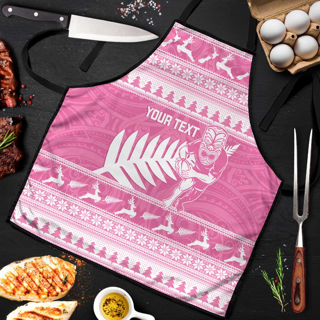 New Zealand Christmas Rugby Personalised Apron Meri Kirihimete All Black Maori Pink Version LT14 Pink - Polynesian Pride