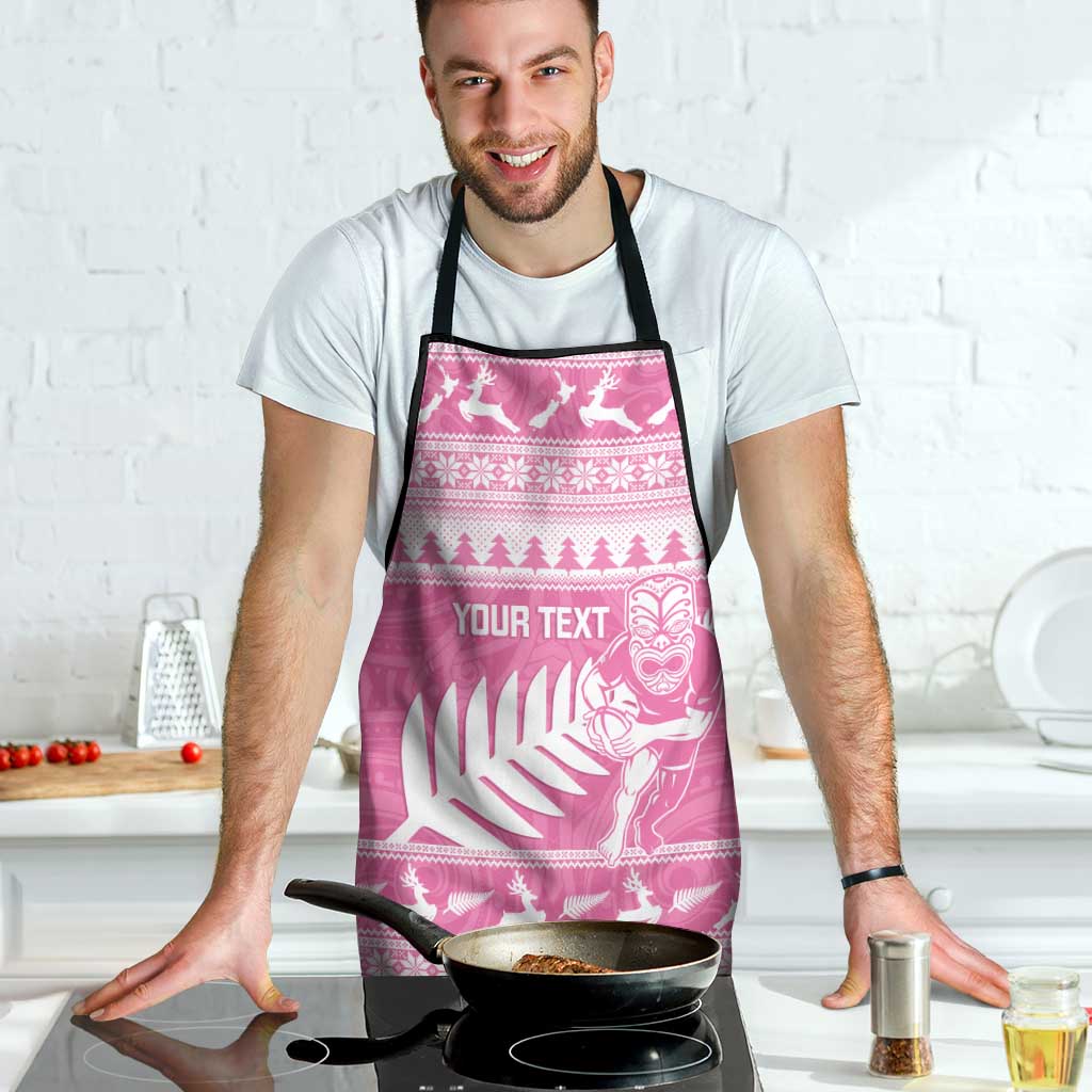 New Zealand Christmas Rugby Personalised Apron Meri Kirihimete All Black Maori Pink Version LT14 - Polynesian Pride