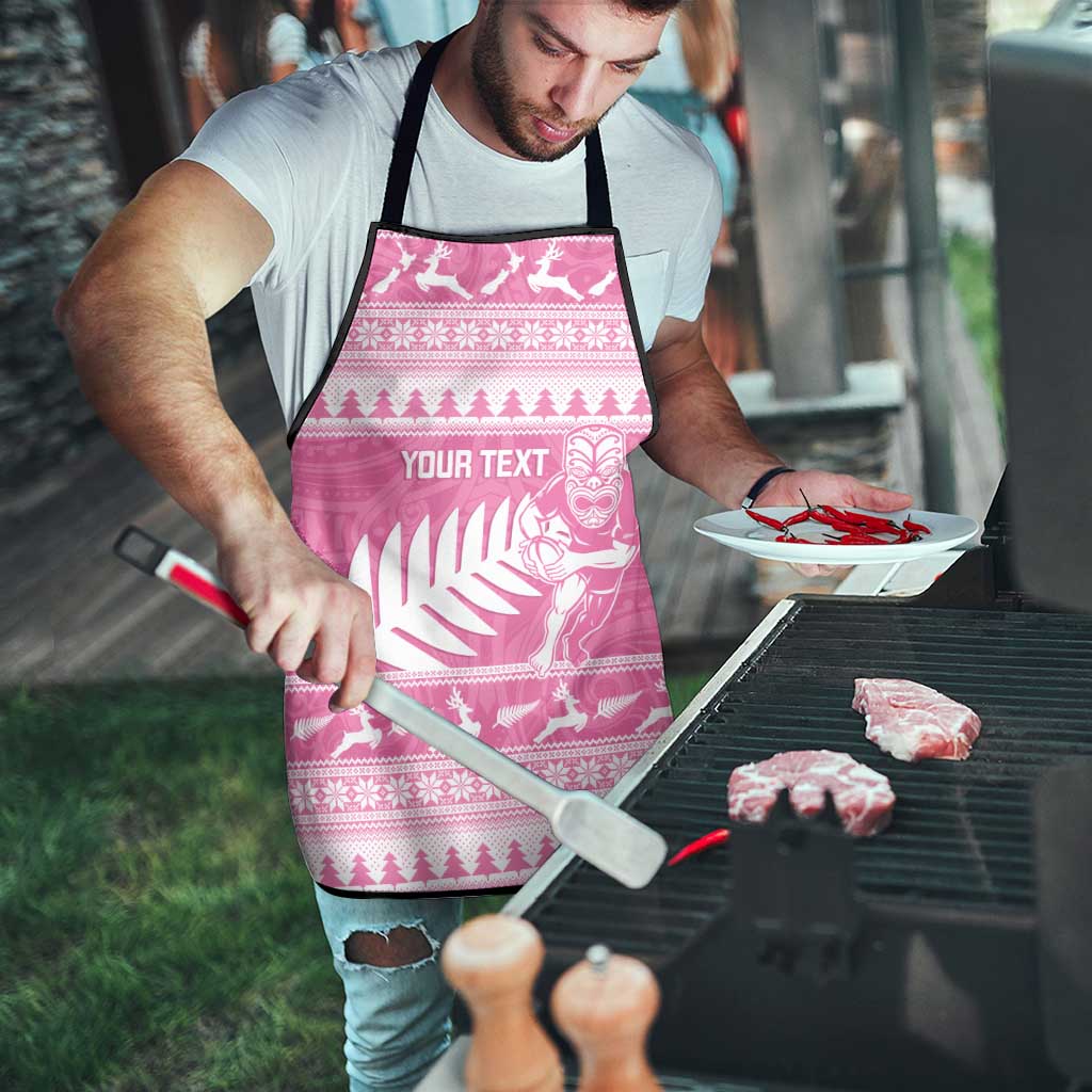 New Zealand Christmas Rugby Personalised Apron Meri Kirihimete All Black Maori Pink Version LT14 - Polynesian Pride