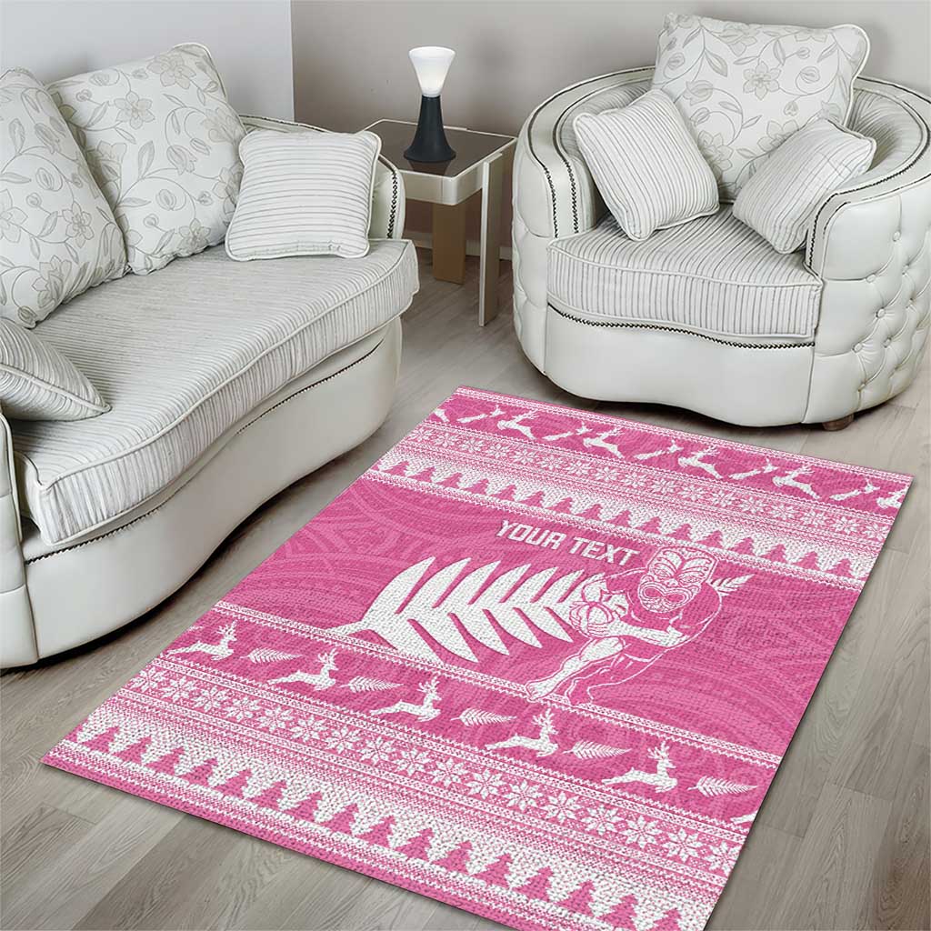 New Zealand Christmas Rugby Personalised Area Rug Meri Kirihimete All Black Maori Pink Version - Polynesian Pride